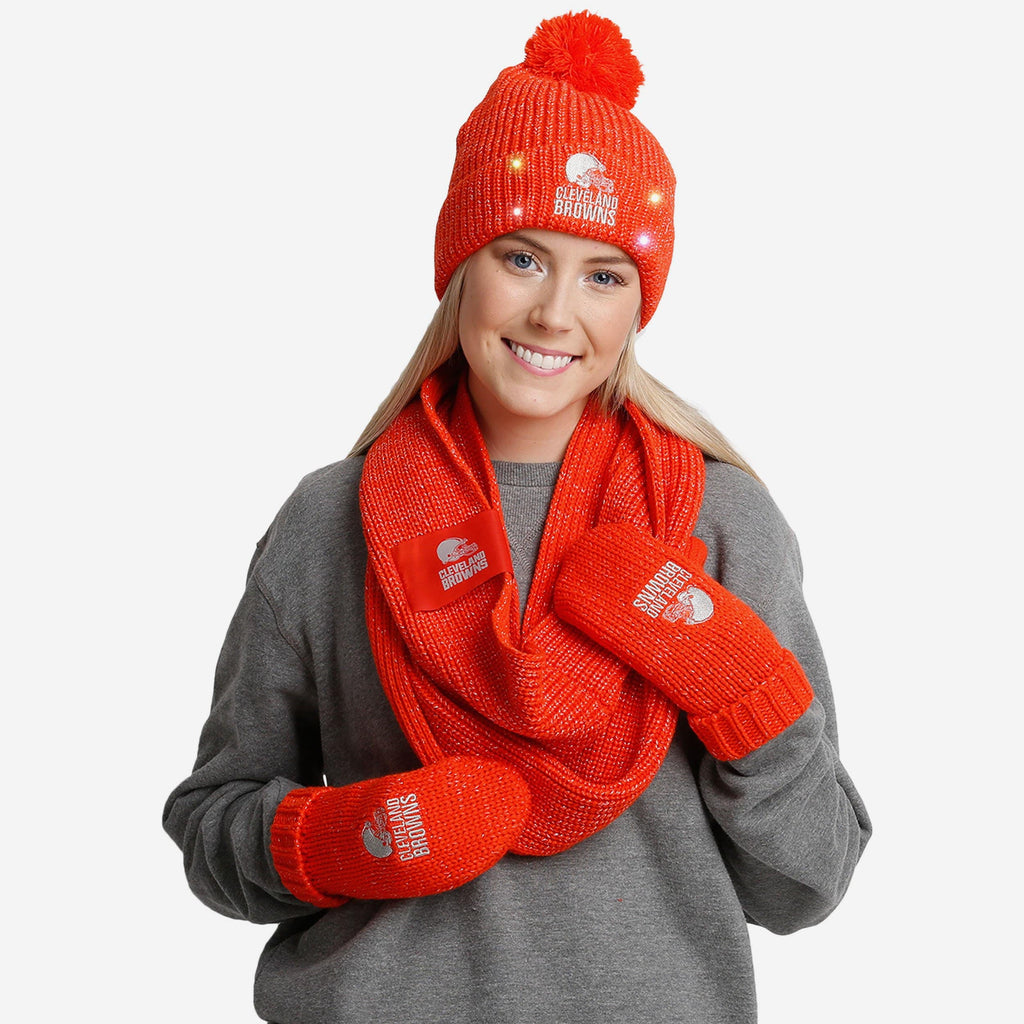 Cleveland Browns Womens Glitter Knit Cold Weather Set FOCO - FOCO.com