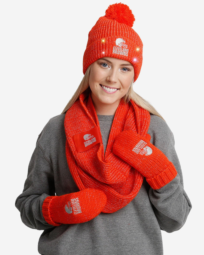 Cleveland Browns Womens Glitter Knit Cold Weather Set FOCO - FOCO.com