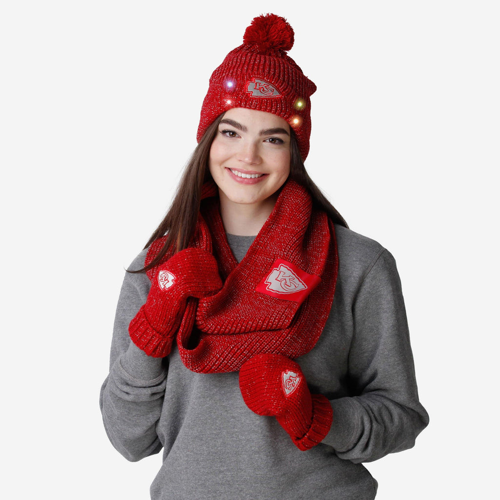 Kansas City Chiefs Womens Glitter Knit Cold Weather Set FOCO - FOCO.com