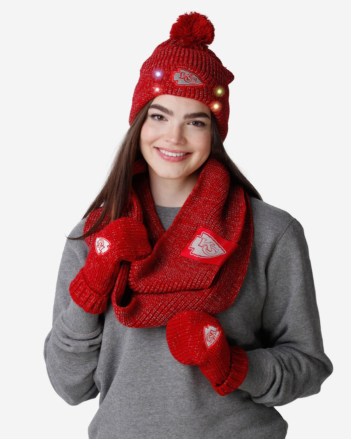 Kansas City Chiefs Womens Glitter Knit Cold Weather Set FOCO - FOCO.com