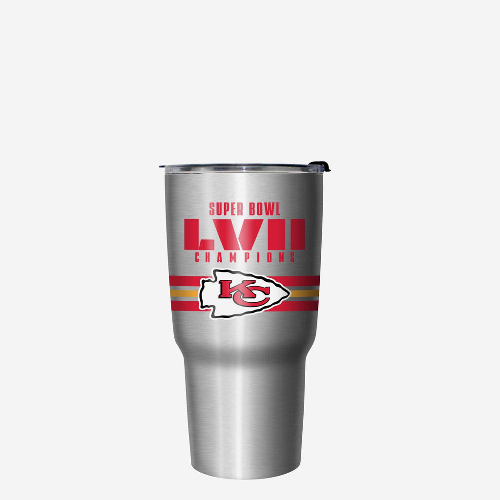 Kansas City Chiefs Super Bowl LVII Champions Metallic Team Stripe 27 oz Stainless Steel Tumbler FOCO - FOCO.com