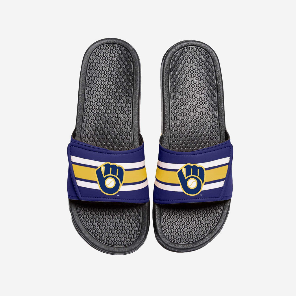 Milwaukee Brewers Stripe Legacy Sport Slide FOCO S - FOCO.com