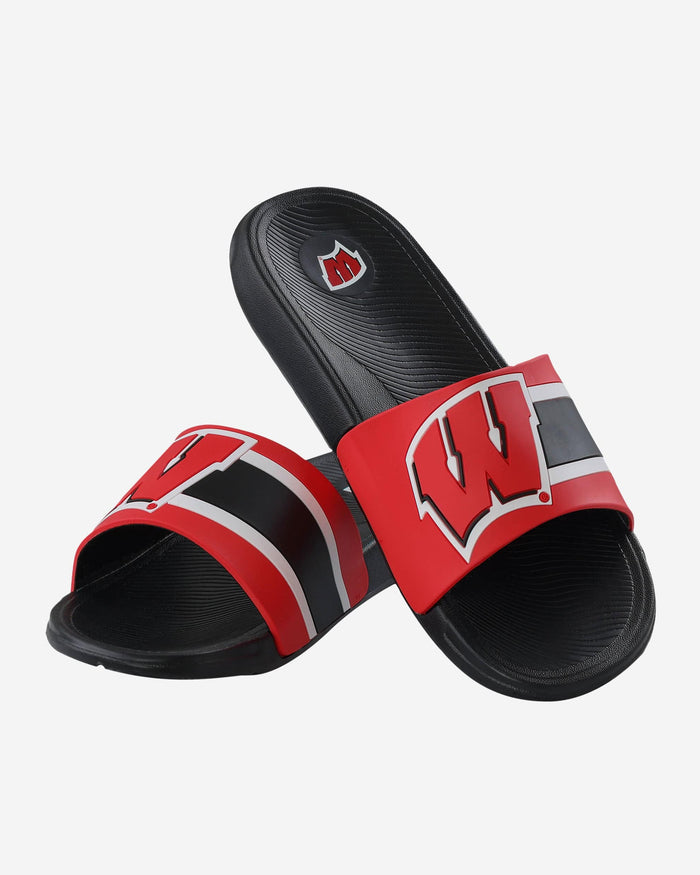 Wisconsin Badgers Striped Big Logo Raised Slide FOCO - FOCO.com