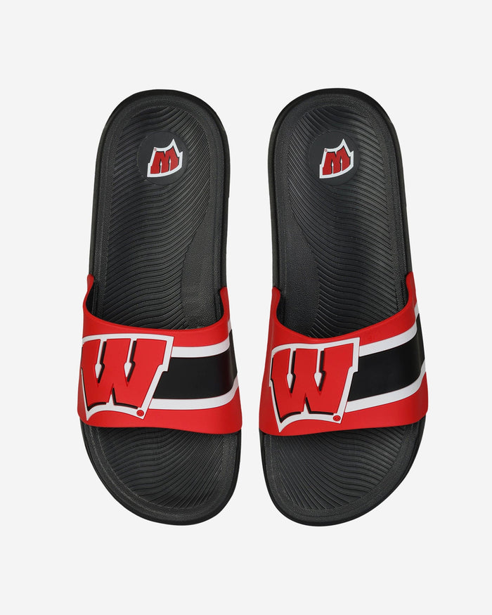 Wisconsin Badgers Striped Big Logo Raised Slide FOCO S - FOCO.com