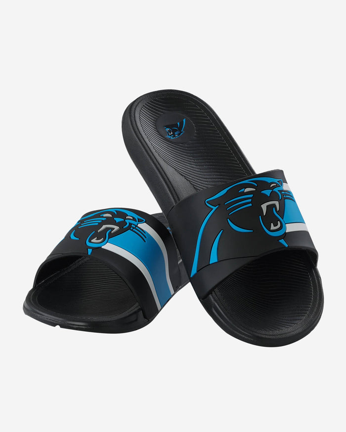 Carolina Panthers Striped Big Logo Raised Slide FOCO - FOCO.com