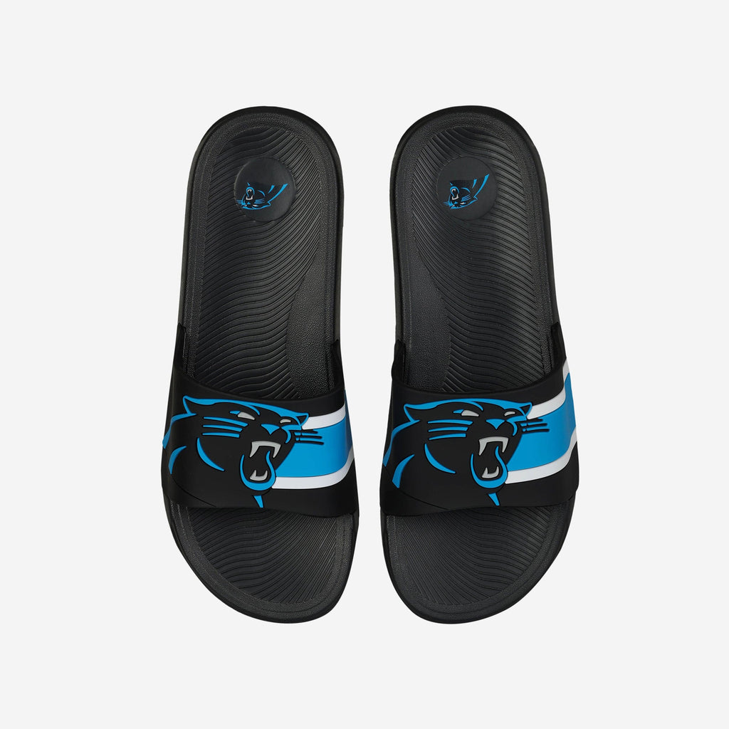 Carolina Panthers Striped Big Logo Raised Slide FOCO S - FOCO.com