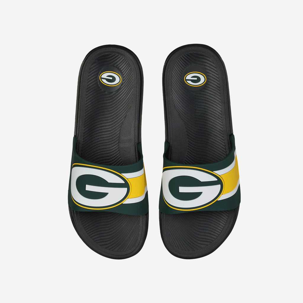 Green Bay Packers Striped Big Logo Raised Slide FOCO S - FOCO.com