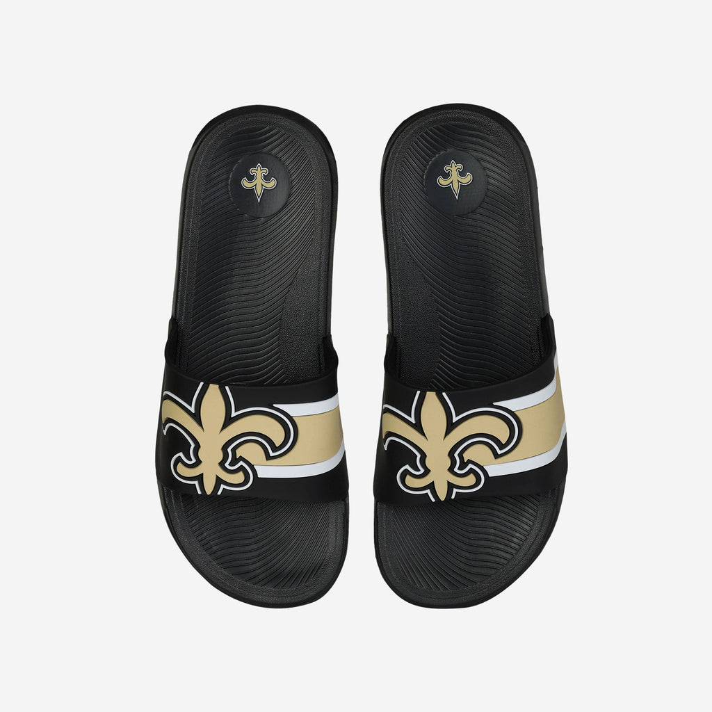 New Orleans Saints Striped Big Logo Raised Slide FOCO S - FOCO.com