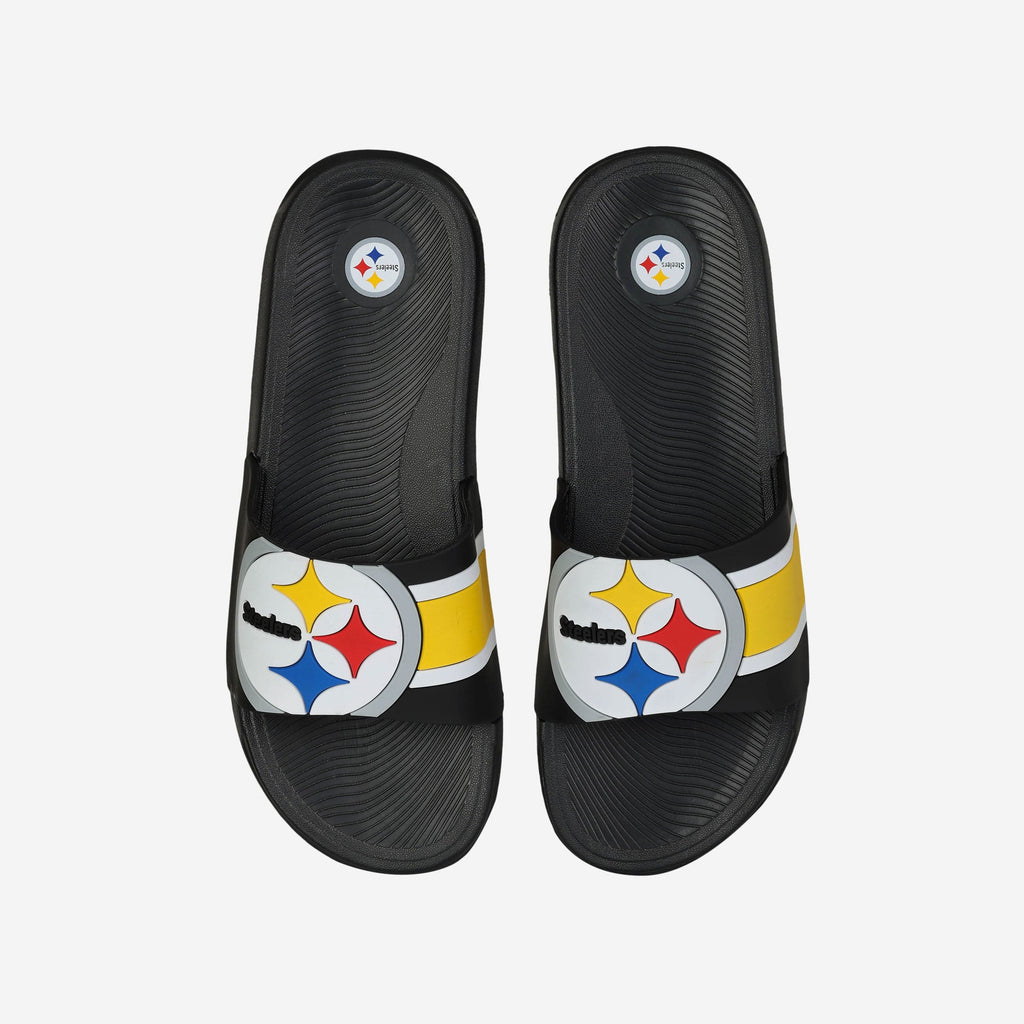 Pittsburgh Steelers Striped Big Logo Raised Slide FOCO S - FOCO.com