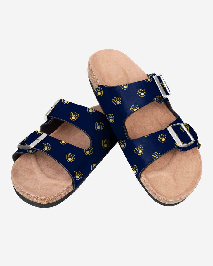 Milwaukee Brewers Womens Team Logo Double Buckle Sandal FOCO - FOCO.com