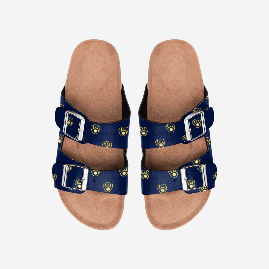 Milwaukee Brewers Womens Team Logo Double Buckle Sandal FOCO S - FOCO.com