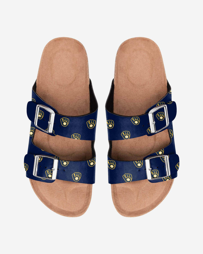 Milwaukee Brewers Womens Team Logo Double Buckle Sandal FOCO S - FOCO.com