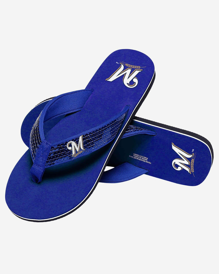 Milwaukee Brewers Womens Sequin Flip Flop FOCO - FOCO.com