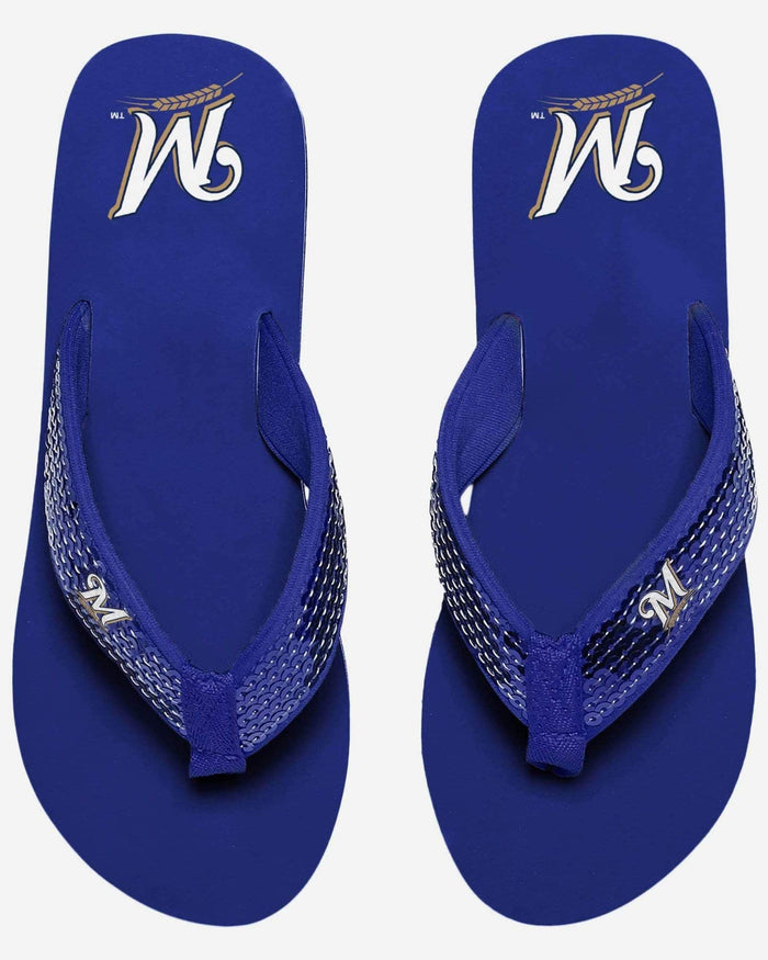 Milwaukee Brewers Womens Sequin Flip Flop FOCO - FOCO.com