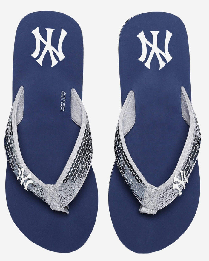 New York Yankees Womens Sequin Flip Flop FOCO - FOCO.com