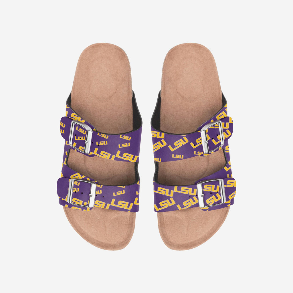 LSU Tigers Womens Mini Print Double Buckle Sandal FOCO S - FOCO.com