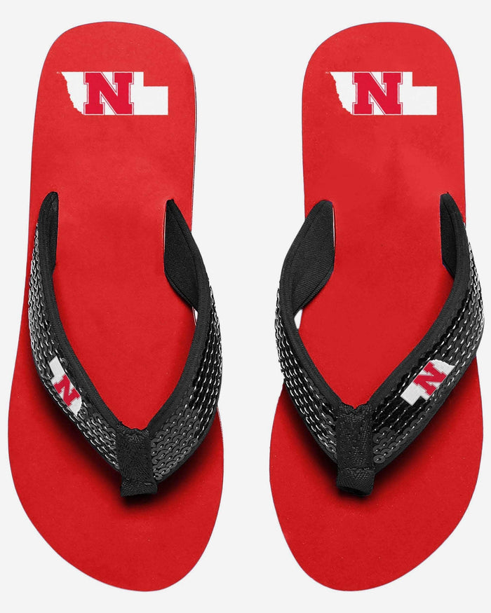 Nebraska Cornhuskers Womens Sequin Flip Flop FOCO - FOCO.com