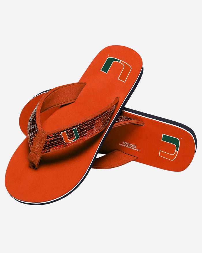 Miami Hurricanes Womens Sequin Flip Flop FOCO - FOCO.com