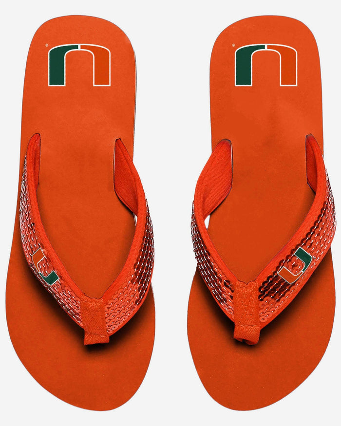 Miami Hurricanes Womens Sequin Flip Flop FOCO - FOCO.com