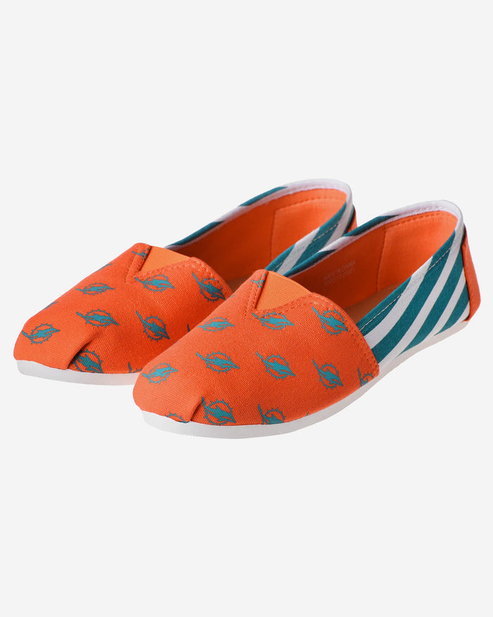 Miami Dolphins Womens Stripe Canvas Shoe FOCO - FOCO.com