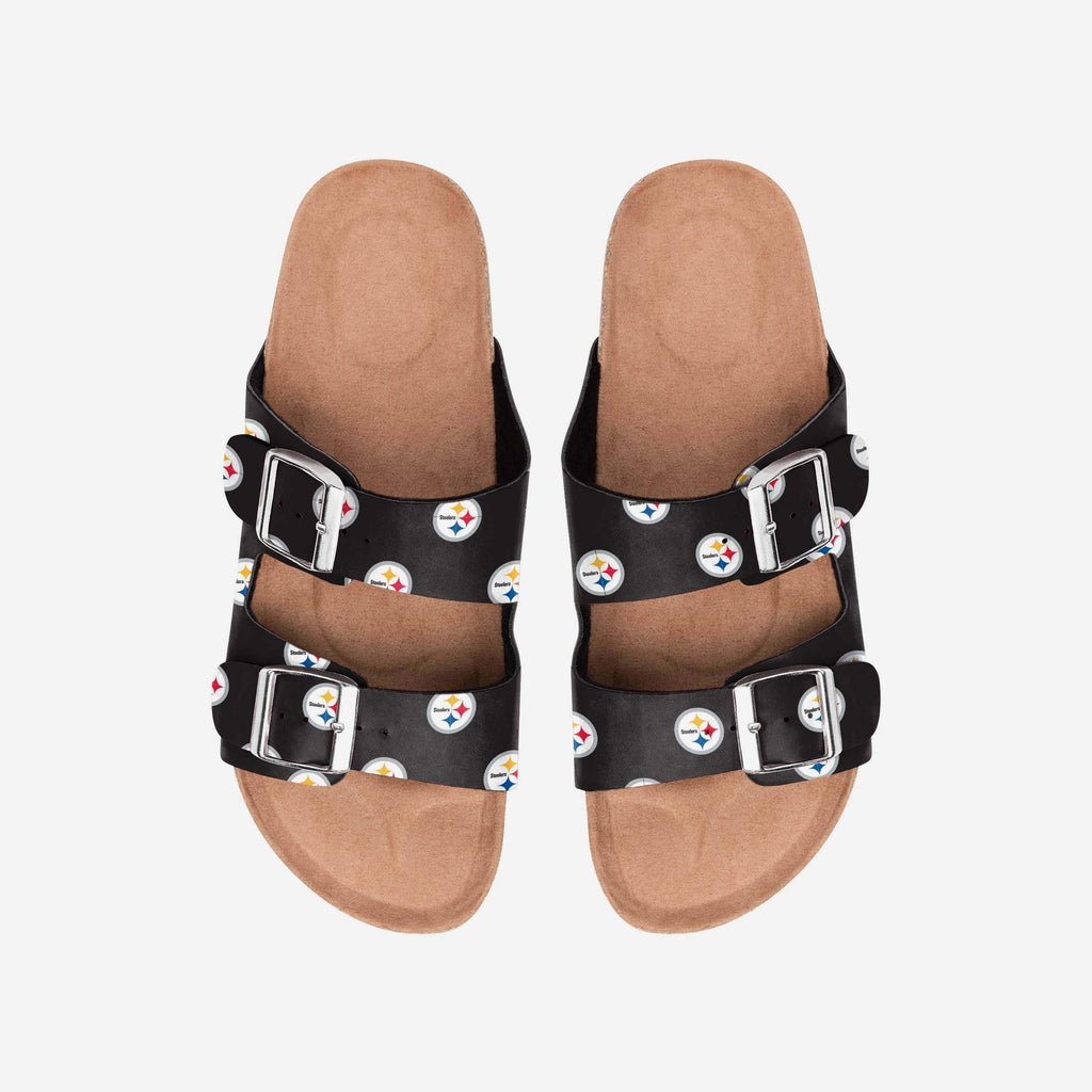 Pittsburgh Steelers Womens Team Logo Double Buckle Sandal FOCO S - FOCO.com