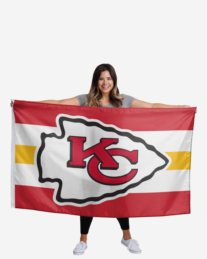 Kansas City Chiefs Big Logo Team Stripe Horizontal Flag FOCO - FOCO.com