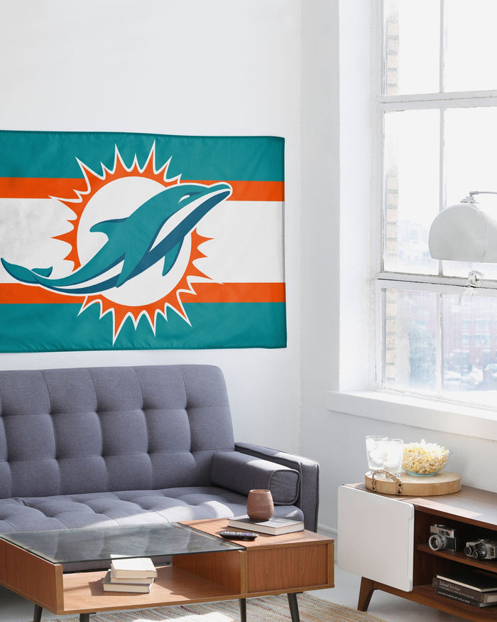 Miami Dolphins Big Logo Team Stripe Horizontal Flag FOCO - FOCO.com