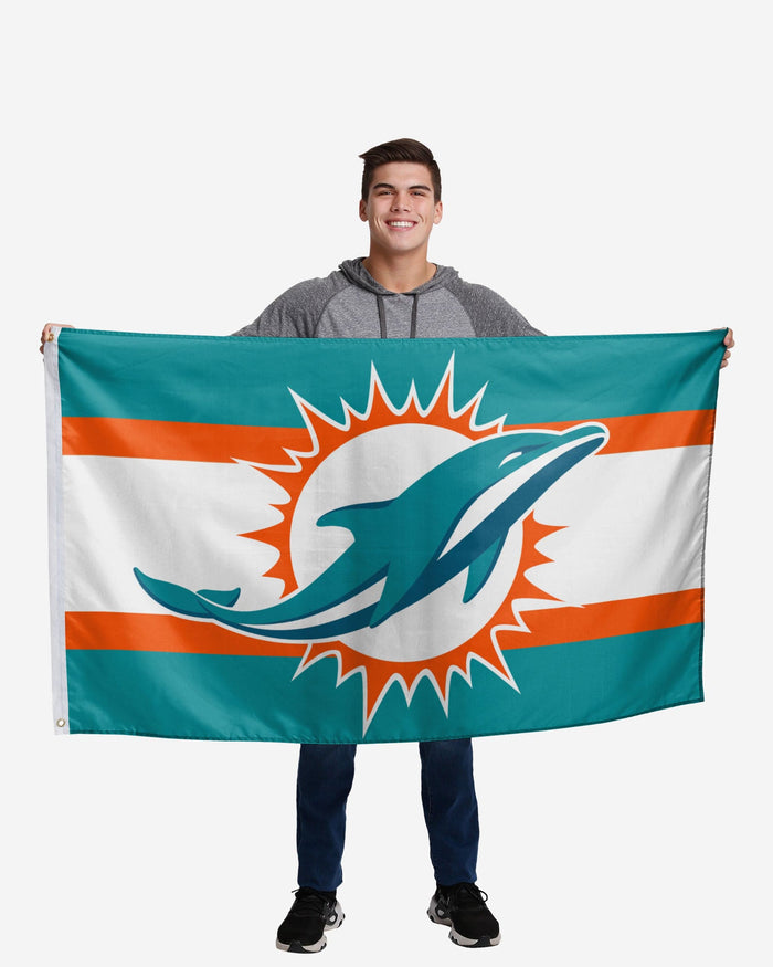 Miami Dolphins Big Logo Team Stripe Horizontal Flag FOCO - FOCO.com