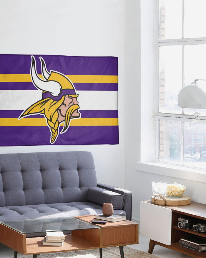 Minnesota Vikings Big Logo Team Stripe Horizontal Flag FOCO - FOCO.com