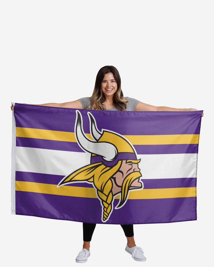 Minnesota Vikings Big Logo Team Stripe Horizontal Flag FOCO - FOCO.com