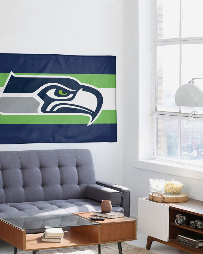 Seattle Seahawks Big Logo Team Stripe Horizontal Flag FOCO - FOCO.com