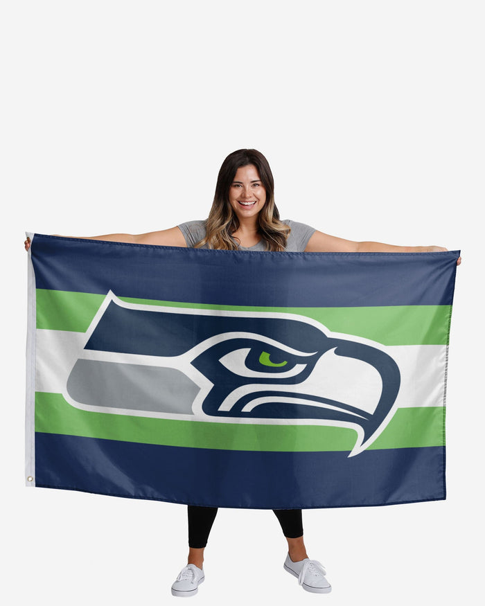 Seattle Seahawks Big Logo Team Stripe Horizontal Flag FOCO - FOCO.com