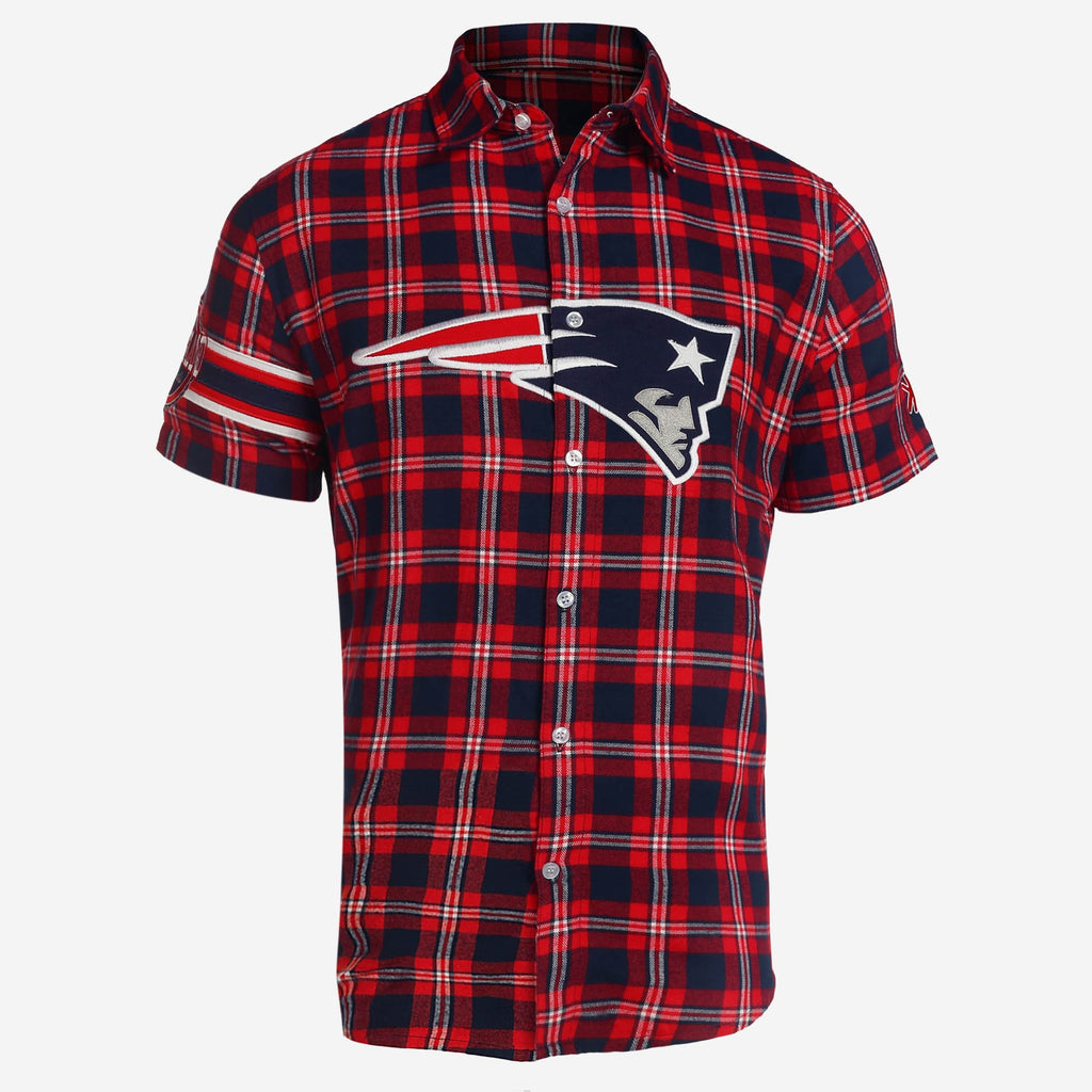 New England Patriots Colorblock Short Sleeve Flannel Shirt FOCO - FOCO.com