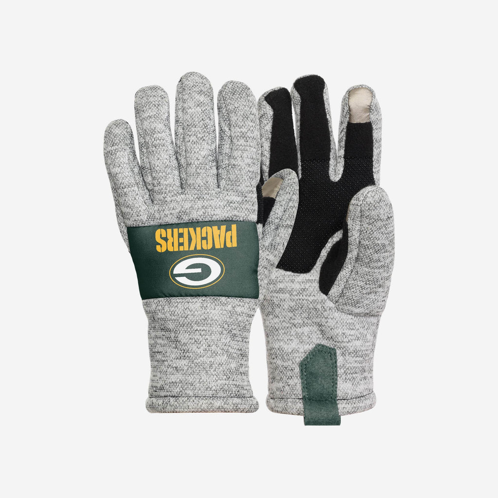 Green Bay Packers Heather Grey Insulated Gloves FOCO S/M - FOCO.com