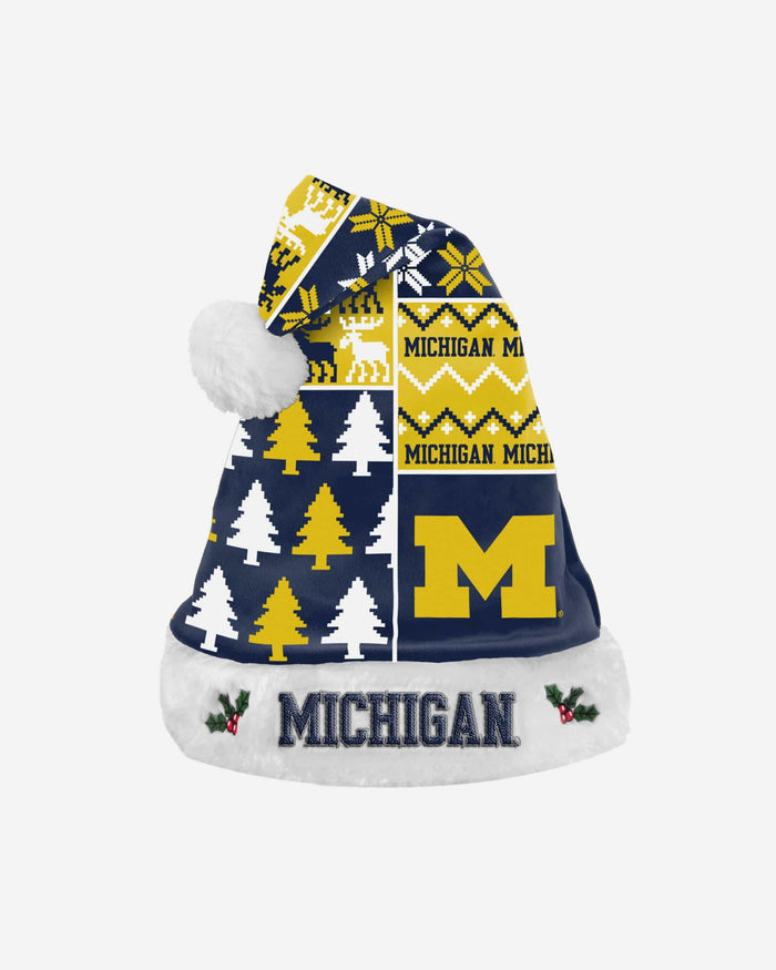 Michigan Wolverines Busy Block Family Holiday Santa Hat FOCO - FOCO.com