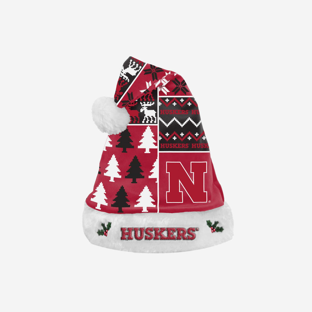 Nebraska Cornhuskers Busy Block Family Holiday Santa Hat FOCO - FOCO.com