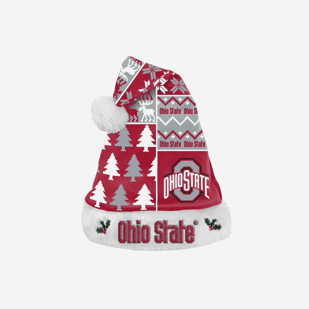 Ohio State Buckeyes Busy Block Family Holiday Santa Hat FOCO - FOCO.com