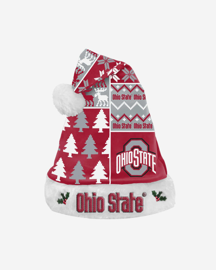 Ohio State Buckeyes Busy Block Family Holiday Santa Hat FOCO - FOCO.com
