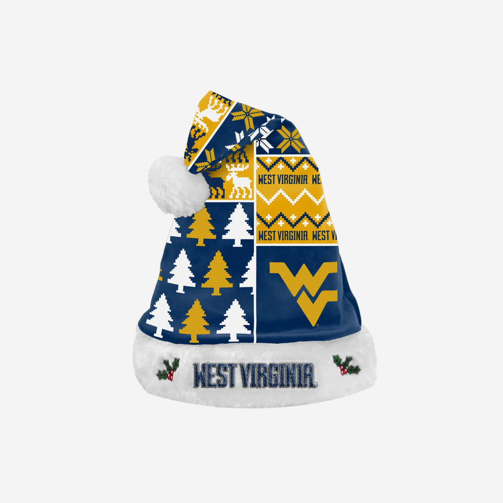 West Virginia Mountaineers Busy Block Family Holiday Santa Hat FOCO - FOCO.com