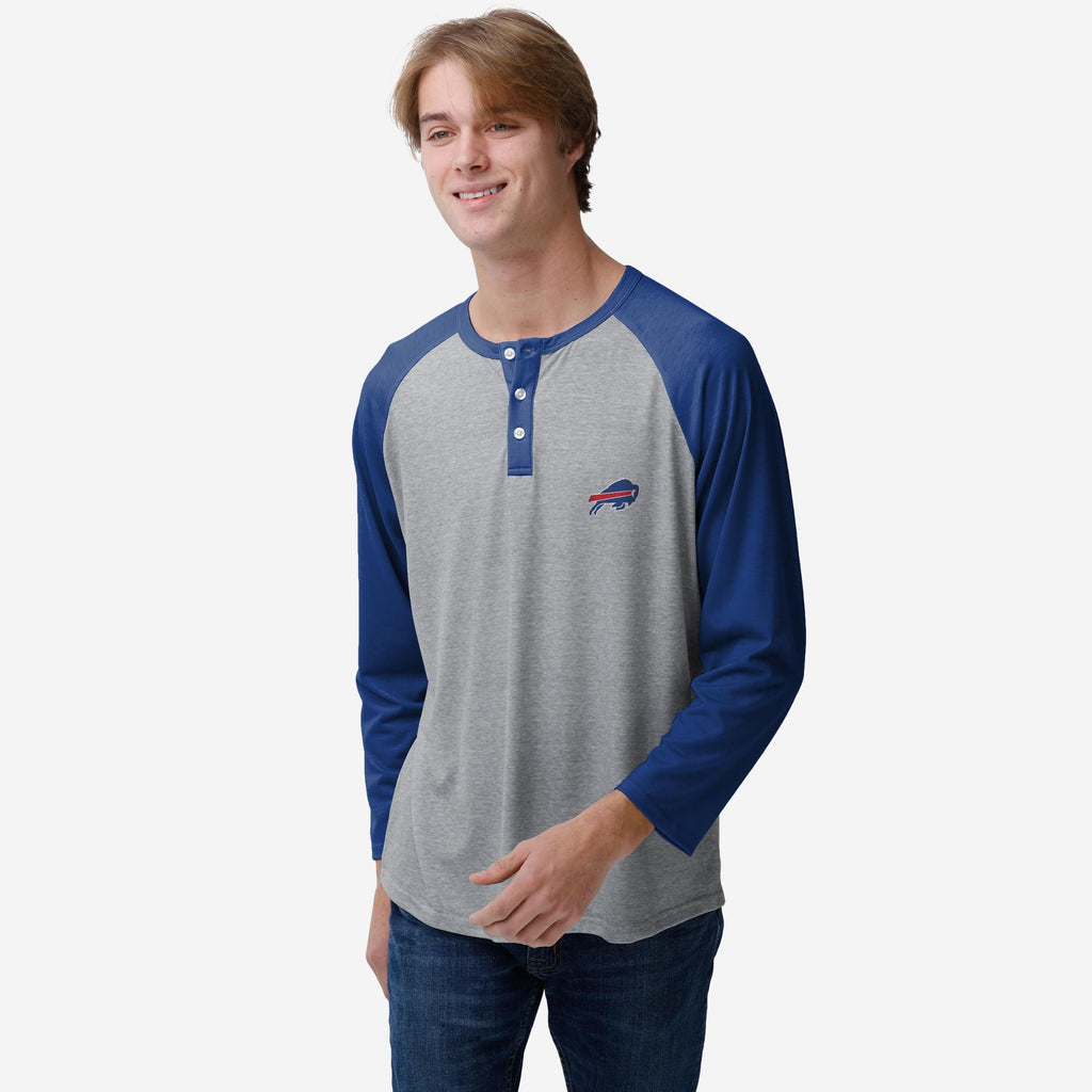 Buffalo Bills Team Logo Gray Long Sleeve Henley FOCO S - FOCO.com