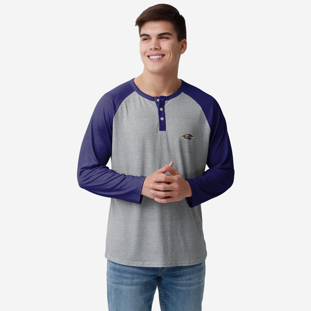 Baltimore Ravens Team Logo Gray Long Sleeve Henley FOCO S - FOCO.com