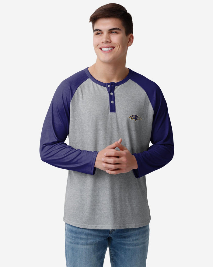 Baltimore Ravens Team Logo Gray Long Sleeve Henley FOCO S - FOCO.com