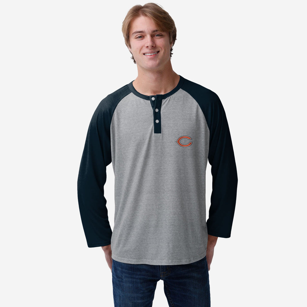 Chicago Bears Team Logo Gray Long Sleeve Henley FOCO S - FOCO.com