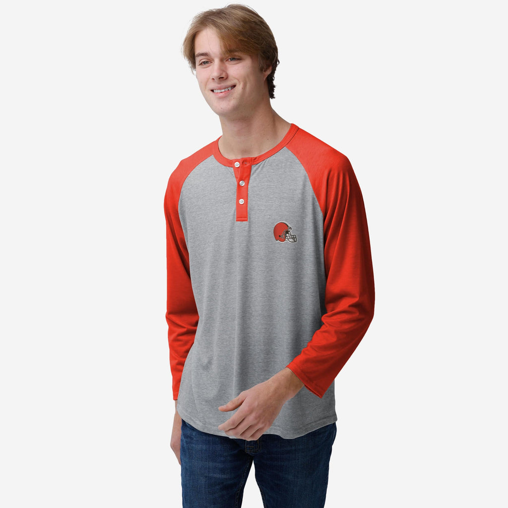 Cleveland Browns Team Logo Gray Long Sleeve Henley FOCO S - FOCO.com