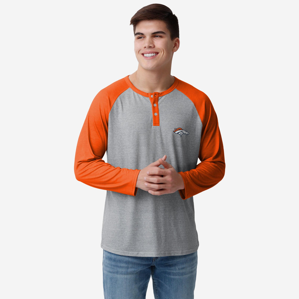 Denver Broncos Team Logo Gray Long Sleeve Henley FOCO S - FOCO.com