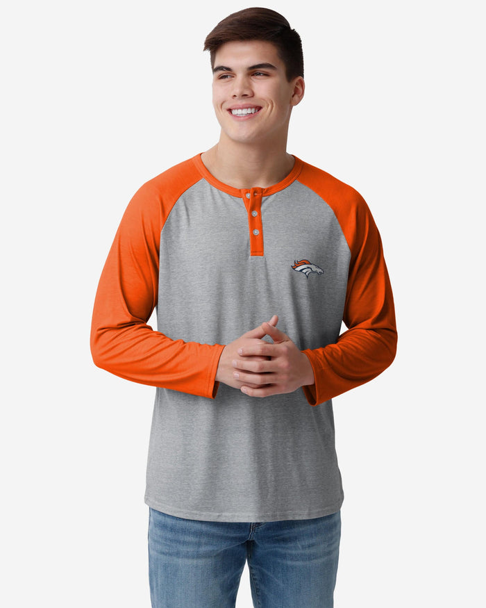 Denver Broncos Team Logo Gray Long Sleeve Henley FOCO S - FOCO.com