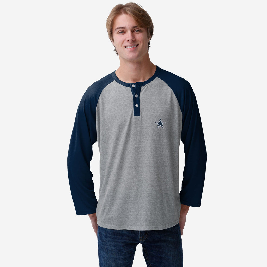 Dallas Cowboys Team Logo Gray Long Sleeve Henley FOCO S - FOCO.com