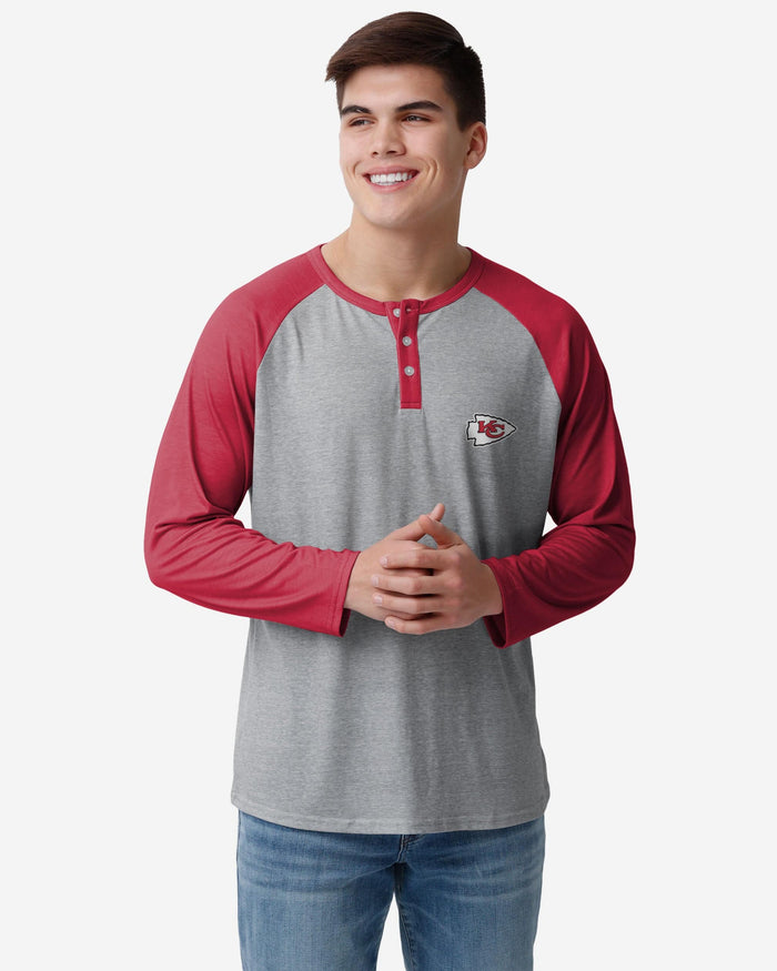 Kansas City Chiefs Team Logo Gray Long Sleeve Henley FOCO S - FOCO.com