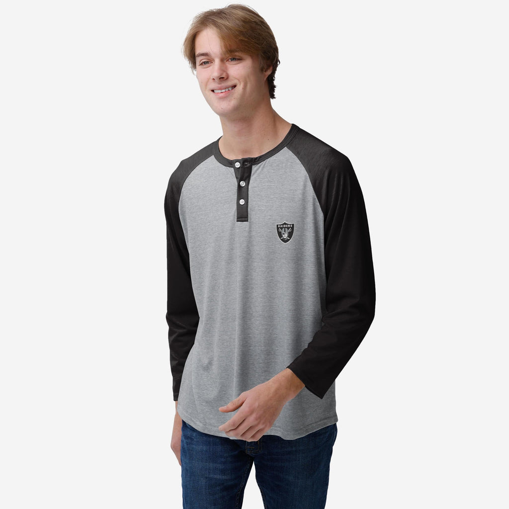 Las Vegas Raiders Team Logo Gray Long Sleeve Henley FOCO S - FOCO.com