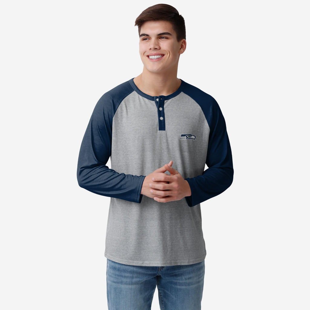 Seattle Seahawks Team Logo Gray Long Sleeve Henley FOCO S - FOCO.com